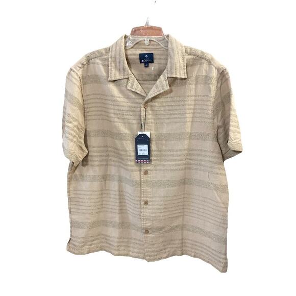 Ben Sherman Short Sleeve Shirt Mens L New Safari Tan Textured Stripe Coastal $99 - Picture 1 of 7